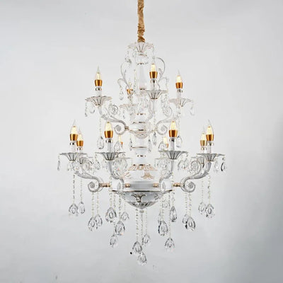 Crystal Chandier Bruchier 12x E14, průměr 75 cm, bílý se zlatou, nastavitelnou výškou