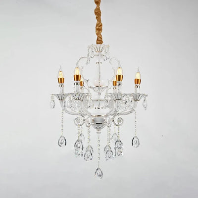 Crystal Chandier Bruchier 6x E14, průměr 55 cm, bílý se zlatou, nastavitelnou výškou