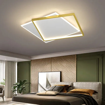 LED lustr se slunečním dálkovým ovládáním, 98W, 2 čtverce, chladné/horké/neutrální světlo, nestabilní, zlaté