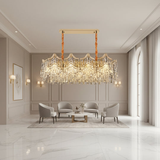 Křišťálový lustr VETRA Supremo 15xE14, 100x35 cm, zlatý, nastavitelná výška, kov a křišťál