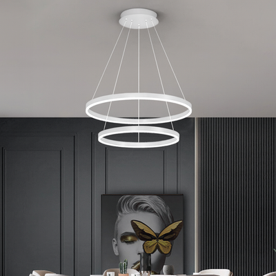 Závěsný LED lustr s dálkovým ovládáním CASIANA 42W, 2 kruhy, studené/teplé/neutrální světlo, stmívatelný, bílý, výškově nastavitelný