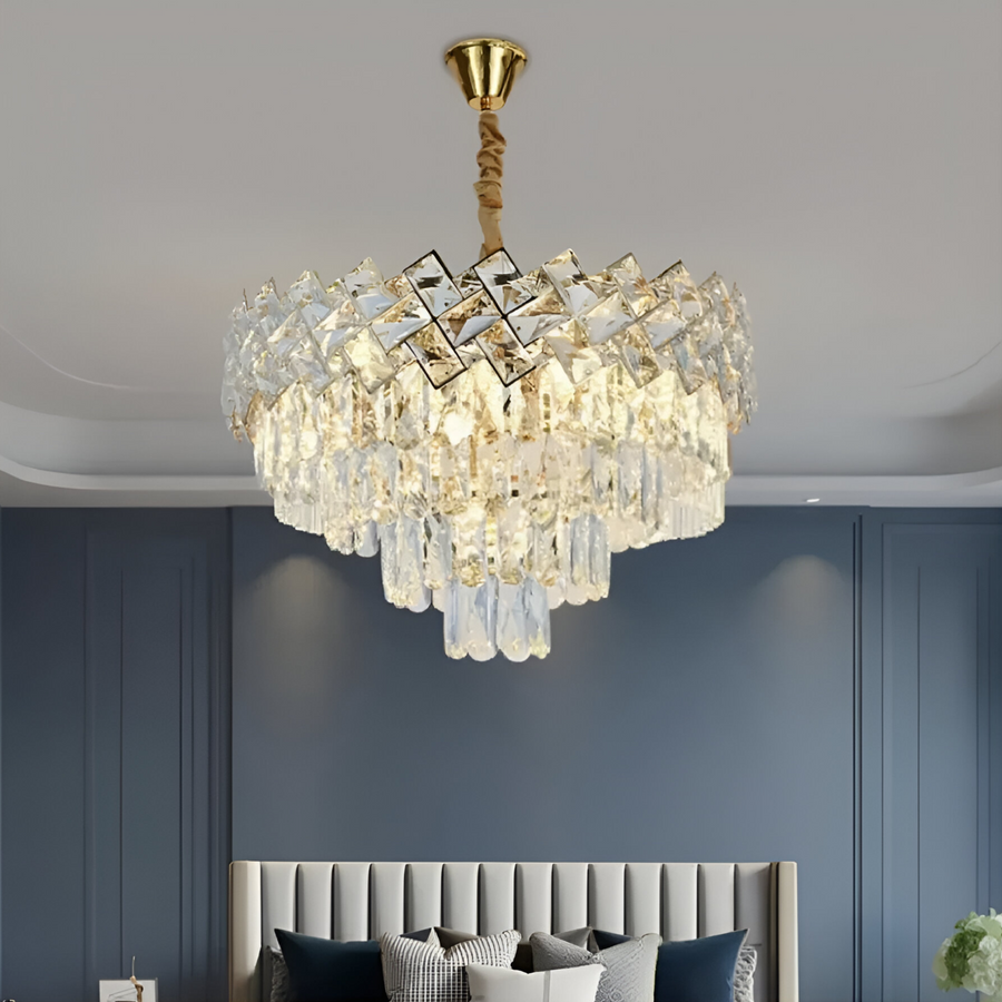 Crystal Chandier Windsor Noble 5xe27, průměr 40 cm, lesklé zlato, nastavitelná výška