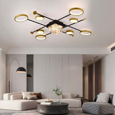 LED lustr s dálkovým ovládáním a krystalem GUIDA 46W, 8 prvků, studené/teplé/neutrální světlo, stmívatelné, černé zlato