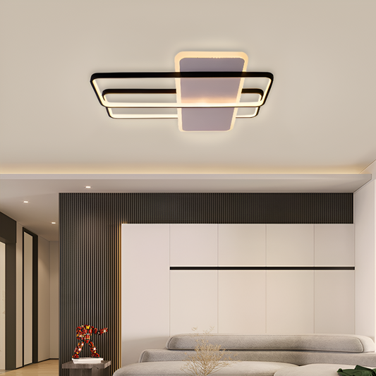 LED CHANDIER s dálkovým ovládáním Carolina 76W Superponované čtverce studené/horké/neutrální černé bílé