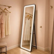 Obdélníkové LED zrcadlo, černý rám, 50x160 cm, stmívatelné, studené/teplé/neutrální světlo, župan