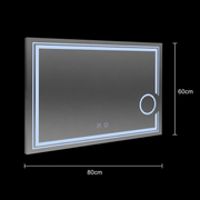 Obdélníkové LED zrcadlo, 80x60cm, studené světlo, CANTO Touch, Demister System, Stmívatelné
