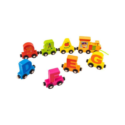 Magnetický vlak typu vzdělávací hry s vícebarevnými písmeny a zvířaty, 27 kusů, dřevo