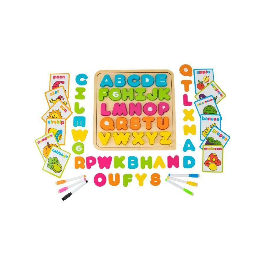 Hra typu tabulky s abecedou, sada 6 kusů carioci, dřevo