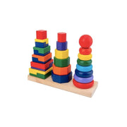 Vzdělávací hra s geometrickými tvary typu pyramidy, 3 kusy, dřevo