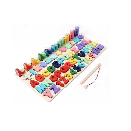 Montiforsori Montessori Table TABLE TYPE S Alfabet, Dopisy, geometrickými tvary a rybami, dřevo