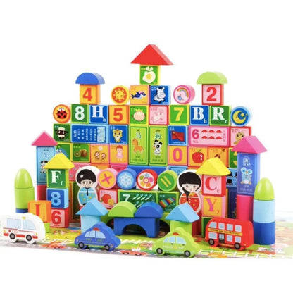 Hra typu puzzle pro objevování města, vícebarevné, dřevo