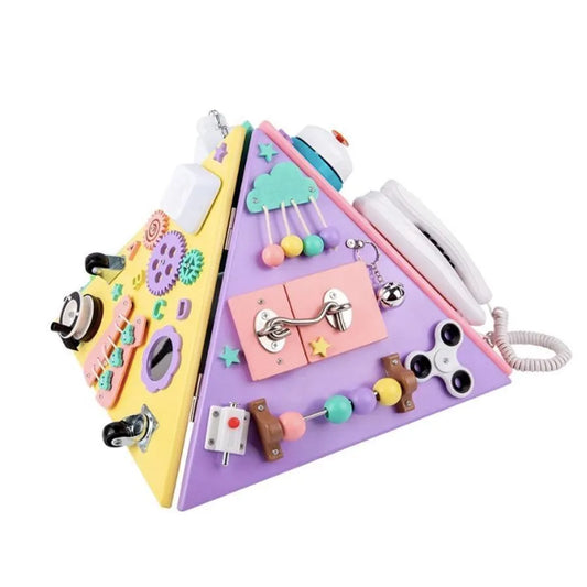 Vzdělávací hračka Montessori Multifunkční pyramida, vícebarevná, dřevo a plast
