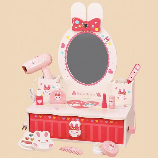 Hračka pro make -up a kosmetická hračka králíka, 16 kusů, růžová, dřevo