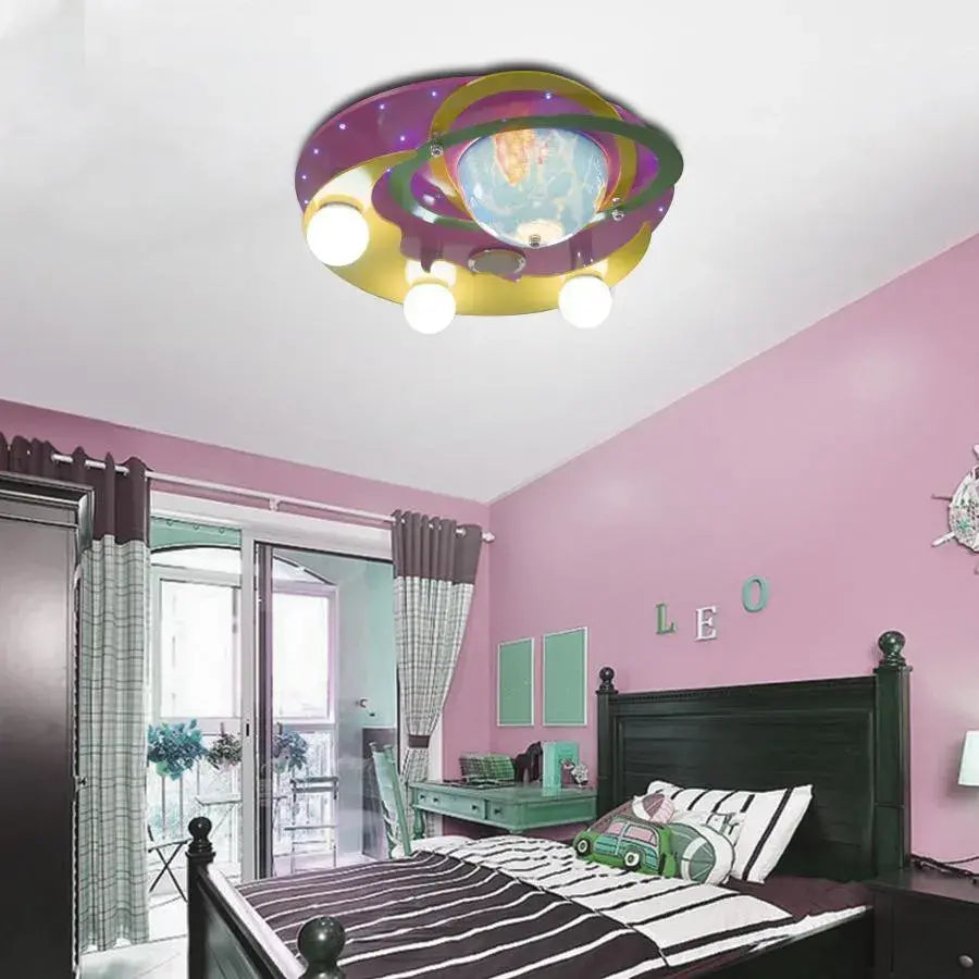 Beti lustr, 3*E27, růžový se žlutým, kovem a dřevem
