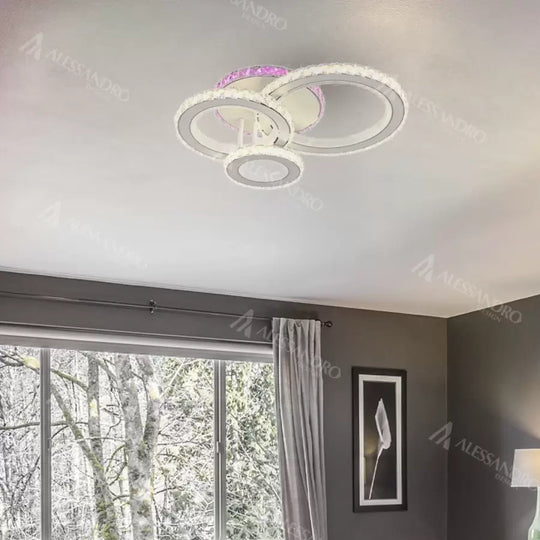 LED lustr s dálkovým ovládáním a krystalem LEOCADIA RGB 134W, 3 kruhy, studené/teplé/neutrální světlo, stmívatelné, bílý křišťálový LED lustr Výchozí název Alessandro Design