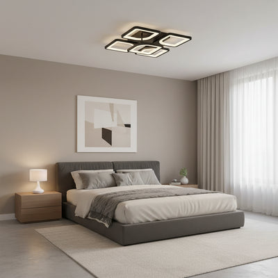 LED lustr s dálkovým ovládáním ZOE 65W, 5 čtverců, studené/teplé/neutrální světlo, stmívatelné, černá