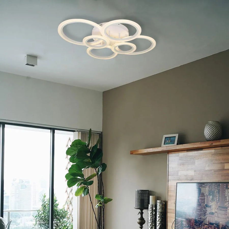 LED CHANDIER s Betty dálkovým ovládáním, 82W, 6 kruhů, studené/horké/neutrální světlo, nestabilní, bílá