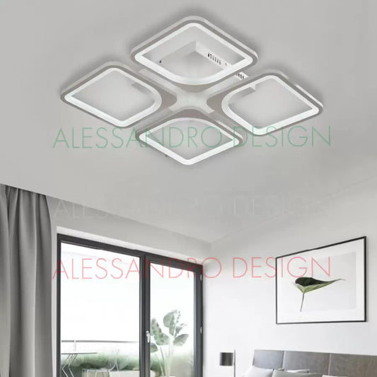 LED CHANDIER s dálkovým ovládáním, Zoe, 4 čtverce, 52W, studené/horké/neutrální světlo, nestabilní, bílá