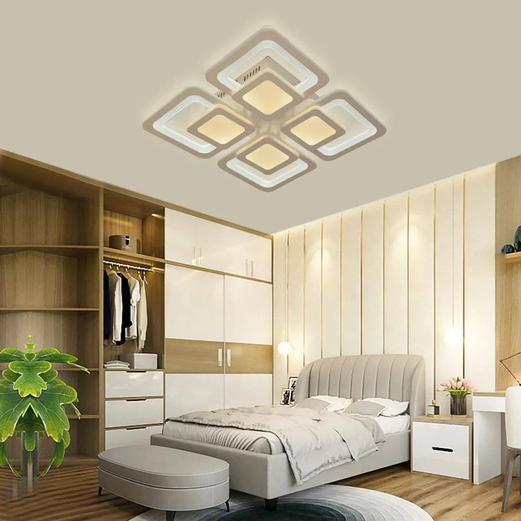 LED CHANDIER se sezamovým dálkovým ovládáním, 77W, 4 čtverce, studené/horké/neutrální světlo, nestabilní, bílá