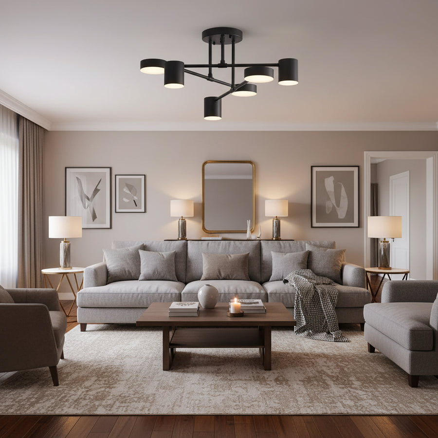 LED lustr GALIOS 72W, 6 prvků, studené/teplé/neutrální světlo, černá