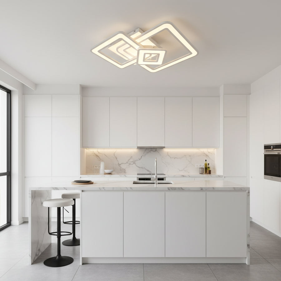 Lustra LED Horetensia cu Telecomanda, 116W, Dimabil, Lumina Calda/ Neutra/ Rece, Alb