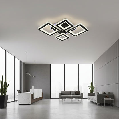 LED lustr s dálkovým ovládáním a krystalem QUADRIS RGB 96W, 4 čtverce, studené/teplé/neutrální světlo, stmívatelný, černý
