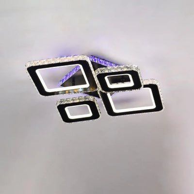 LED lustr s dálkovým ovládáním a krystalem TERRANO RGB 162W, 4 čtverce, studené/teplé/neutrální světlo, stmívatelný, černý