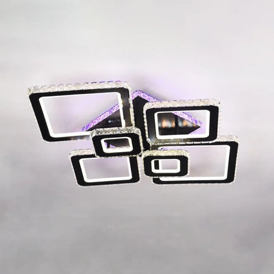 LED lustr s dálkovým ovládáním a krystalem TERRANO RGB 288W, 6 čtverců, studené/teplé/neutrální světlo, stmívatelný, černý