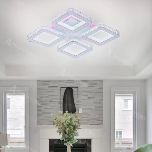 LED LED LEULA s dálkovým ovládáním, 79W, Chrome s bílým, kovem a krystalem, Daisy, RGB