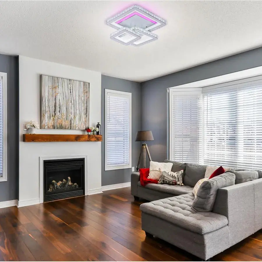 Lust LED NOVA Quadria s krystaly, 3 zdroje světla, RGB, s dálkovým ovládáním, 154W, bílý a nerezový