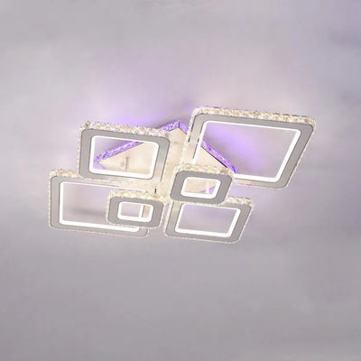 LED lustr s dálkovým ovládáním a krystalem TERRANO RGB 288W, 6 čtverců, studené/teplé/neutrální světlo, stmívatelný, lesklý chrom bílý