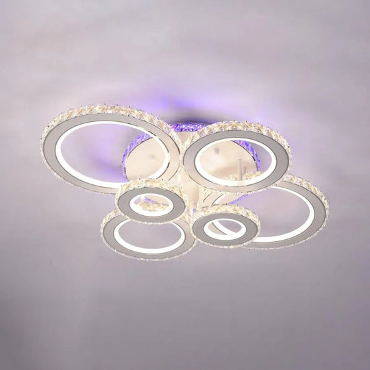 LED lustr s dálkovým ovládáním a krystalem MEILI ZAFINA RGB 238W, 6 kruhů, studené/teplé/neutrální světlo, stmívatelné, bílé krystalové LED lustry Výchozí název Alessandro Design