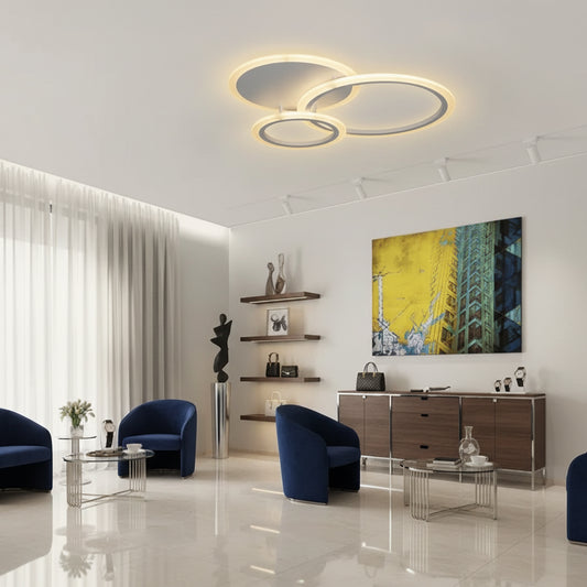 LED lustr s dálkovým ovládáním LUCY 45W, 3 kruhy, Studené/Teplé/Neutrální světlo, Stmívatelné, Bílá