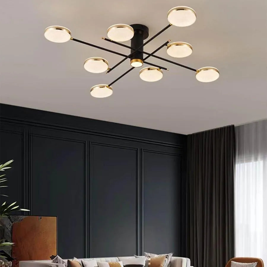 LED lustr s dálkovým ovládáním a krystalem MISEL 154W, 9 prvků, studené/teplé/neutrální světlo, stmívatelný, černé zlato