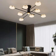 LED lustr s dálkovým ovládáním a krystalem MISEL 154W, 9 prvků, studené/teplé/neutrální světlo, stmívatelný, černé zlato
