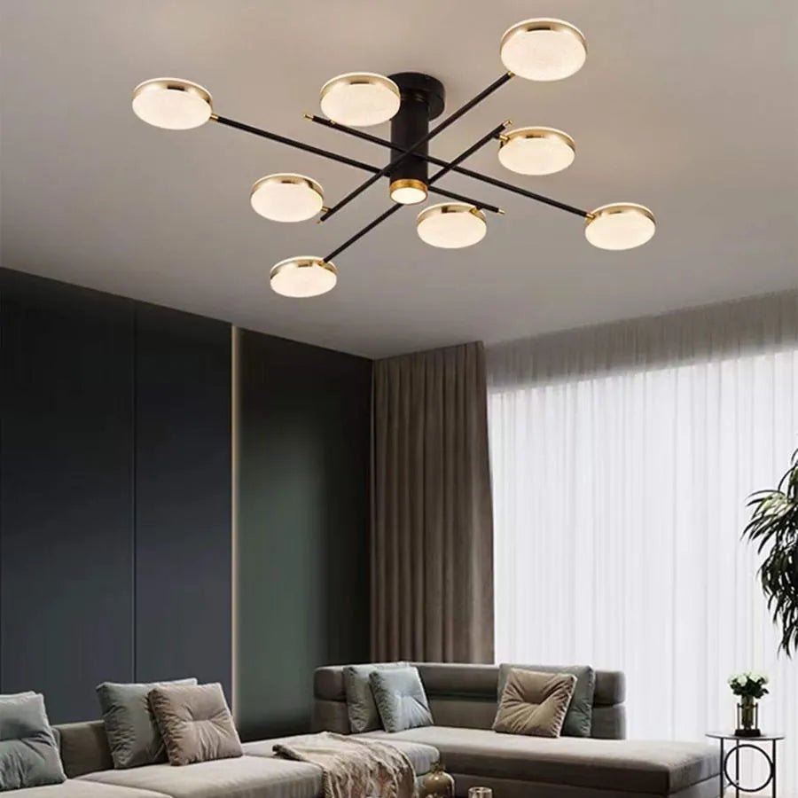 LED lustr s dálkovým ovládáním a krystalem MISEL 154W, 9 prvků, studené/teplé/neutrální světlo, stmívatelný, černé zlato