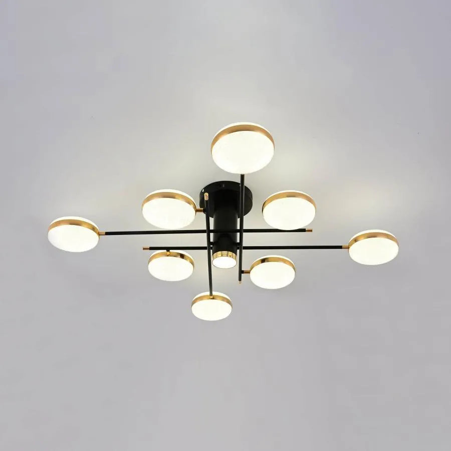 LED lustr s dálkovým ovládáním a krystalem MISEL 154W, 9 prvků, studené/teplé/neutrální světlo, stmívatelný, černé zlato