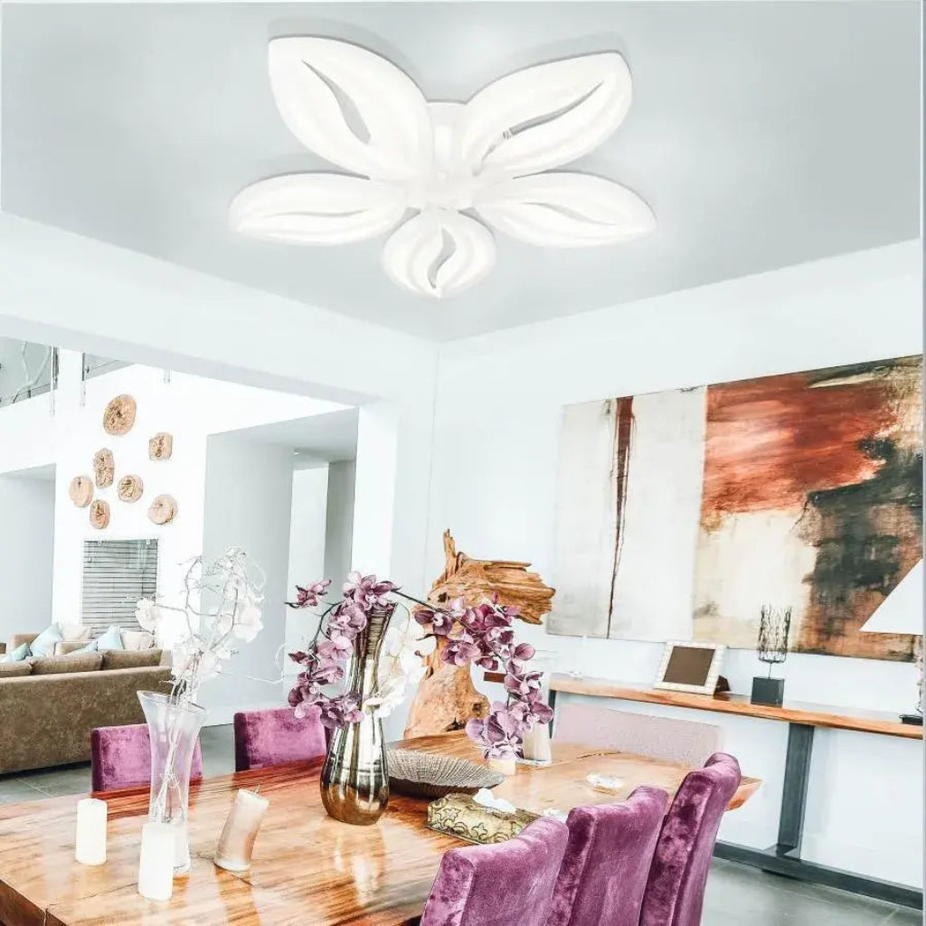LED CHANDIER s dálkovým ovládáním orchideje, 65W, 5 okvětních lístků, studené/horké/neutrální světlo, nestabilní, bílé