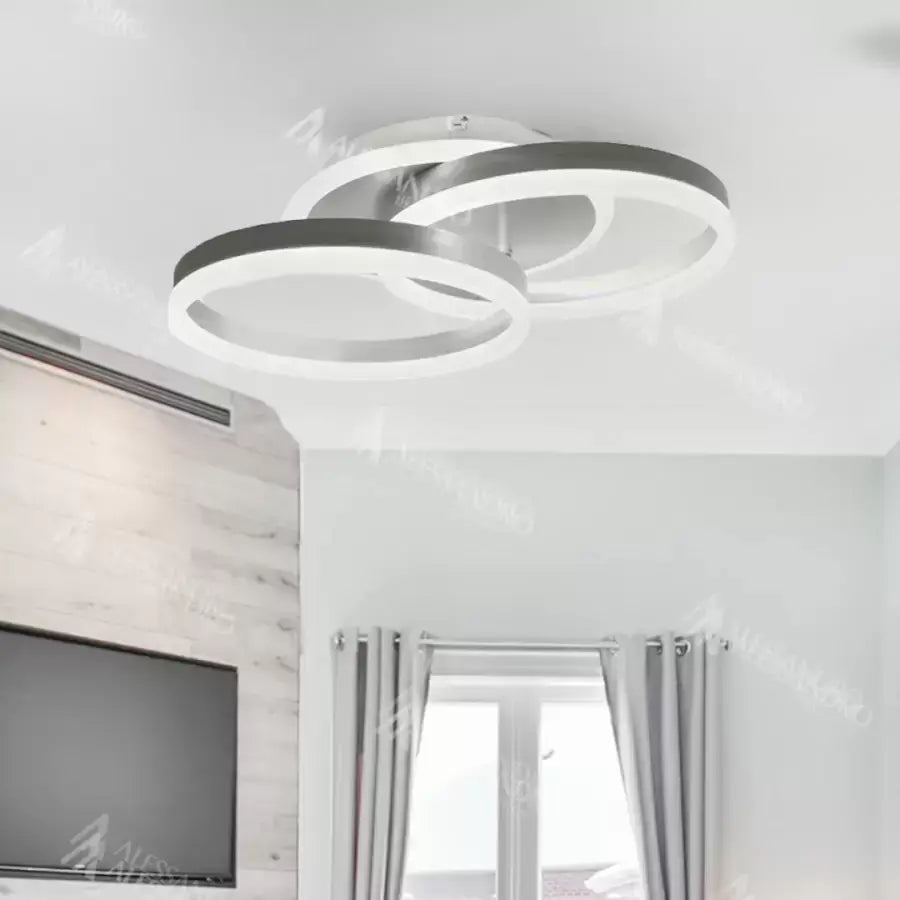 LED CHANDIER s dálkovým ovládáním Lyra, 120 W, 2 kruhy, mamín, kartáčované stříbro, chlad/horké/neutrální světlo