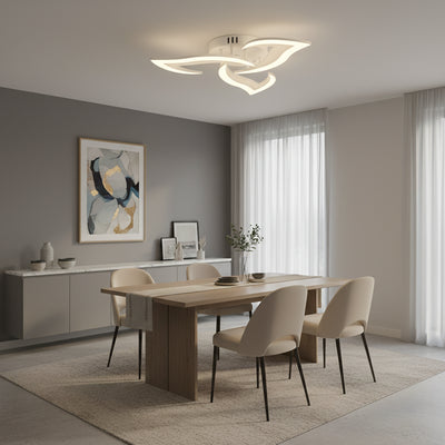 LED lustr s dálkovým ovládáním LOTUS 32W, 3 okvětní lístky, Studené/Teplé/Neutrální světlo, Stmívatelné, Bílá