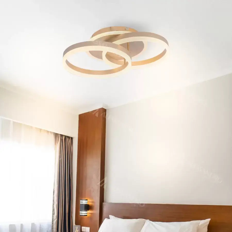 LED chtíč s dálkovým ovládáním Lyra, 120 W, 2 kruhy, mamble, kartáčované zlato, chlad/horké/neutrální světlo