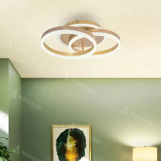 LED chtíč s dálkovým ovládáním Lyra, 120 W, 2 kruhy, mamble, kartáčované zlato, chlad/horké/neutrální světlo