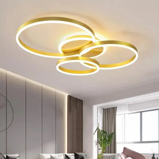 LED chtíč s dálkovým ovládáním Lyra, 100W, 3 kruhy, Daisy, kartáčované zlato, chladné/horké/neutrální světlo