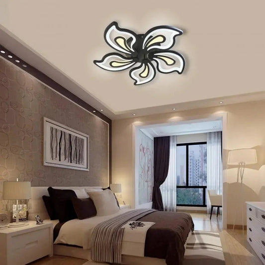 LED CHANDIER se slavným dálkovým ovládáním, 150 W, 5 okvětních lístků, studené/horké/neutrální světlo, nestabilní, černé