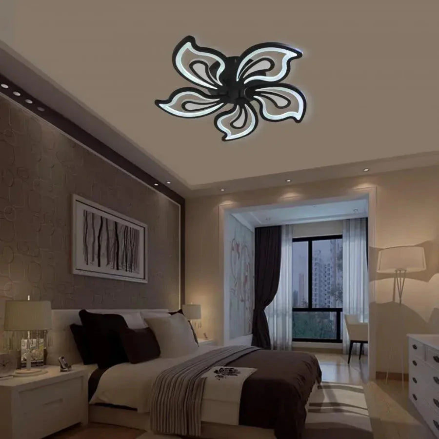 LED CHANDIER se slavným dálkovým ovládáním, 150 W, 5 okvětních lístků, studené/horké/neutrální světlo, nestabilní, černé