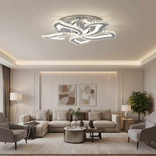 Lustra LED cu telecomanda si cristal Alejandro RGB 88W, 5 Flori, lumina Rece/Calda/Neutra, Dimabila, Crom Lucios Lustre LED cu Telecomanda Default Title Alessandro Design