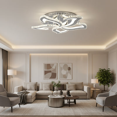 LED lustr s dálkovým ovládáním a krystalem Alejandro RGB 88W, 5 květů, studené/teplé/neutrální světlo, stmívatelný, lesklý chrom