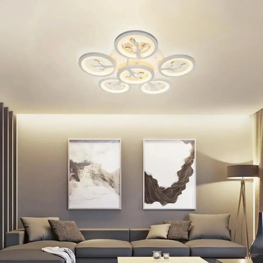 LED CHANDIER s dálkovým ovládáním Daisy, 6 položek, 72W, studené/horké/neutrální světlo, nestabilní, bílá s křišťálem