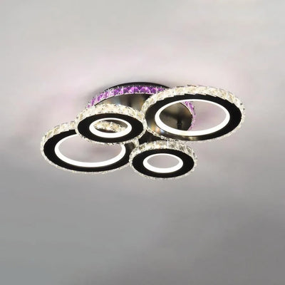 LED lustr s dálkovým ovládáním a krystalem MEILI ZAFINA RGB 136W, 4 kruhy, Studené/Teplé/Neutrální světlo, Stmívatelné, Černá