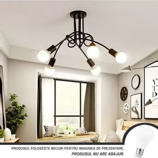 Modernistická penta 5, 5x E27, černá, moderní design